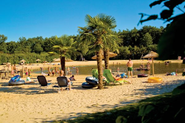 Die Seele, am angelegten Strand mit Palmen, baumeln lassen - Campingplatz De Kleine Wolf